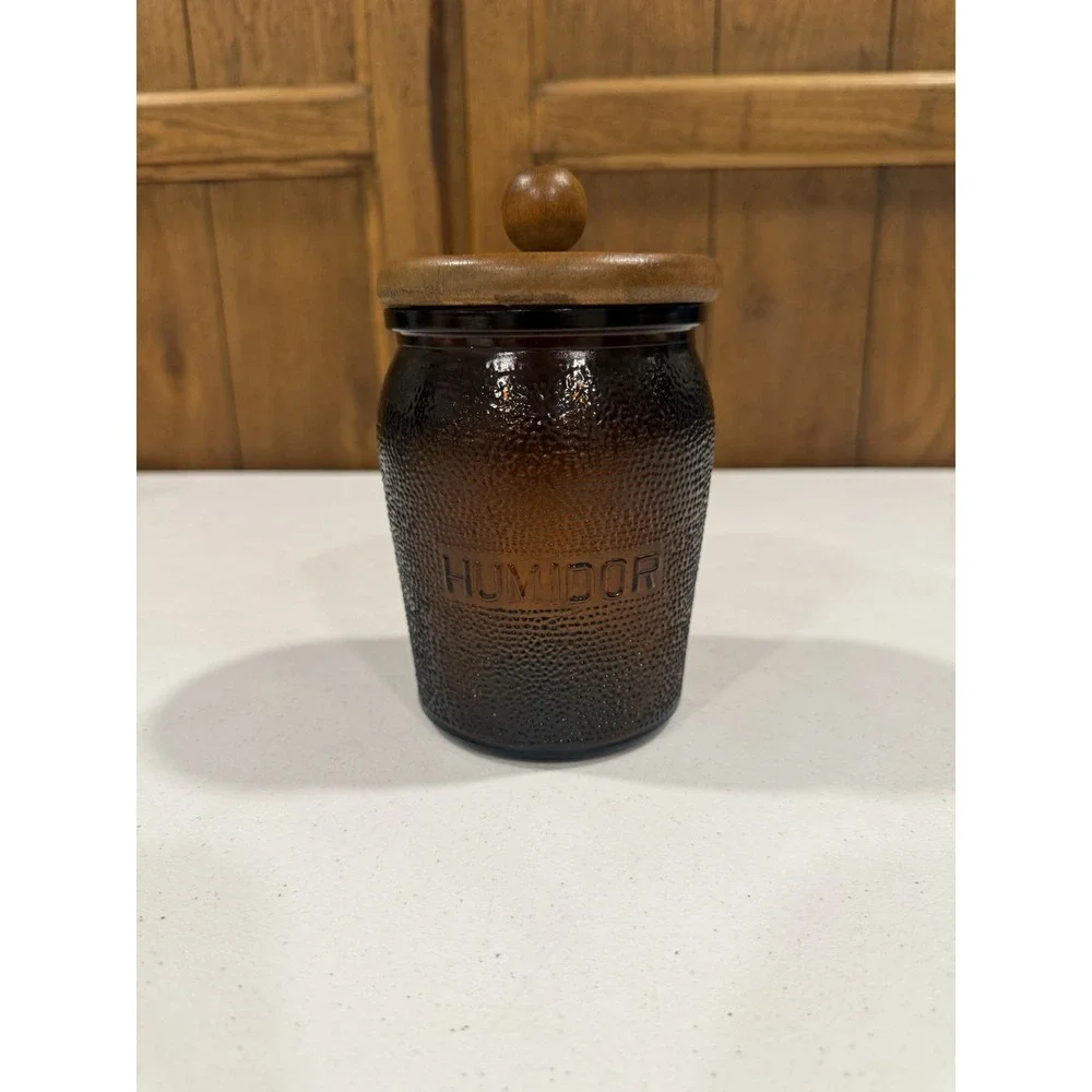 Vintage Round Wood Tobacco 10 Pipe Rack With Amber Duraglas Glass Humidor Jar